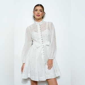 NWT ‘Andrea’ White Jeweled Dress With Long Sleeves And Pockets